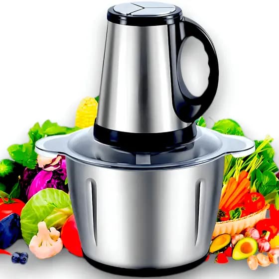 Triturador Processador Elétrico De Alimentos Moedor Carne e Legumes Alho Elétrico 3L 110V Inox
