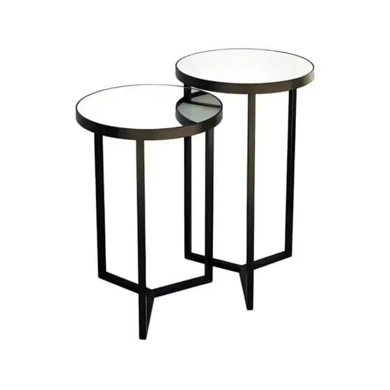 Conjunto De Mesas Espelhada Em Aço Preto Modelo Steel Glass Para Decoração