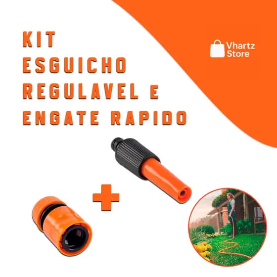 KIT ENGATE RAPIDO E ESGUICHO REGULAVEL IDEAL PARA LAVAR O CARRO CALÇADA E A CASA EM GERAL