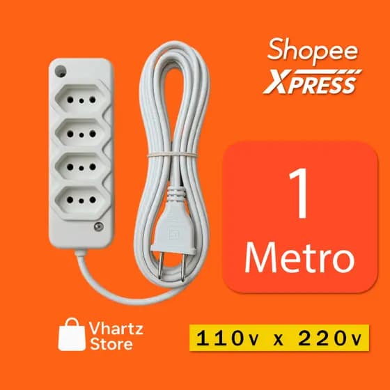 Extensão Elétrica 4 Tomadas Reforçada 1 Metro 10A Bivolt – Cabo 1,5mm²