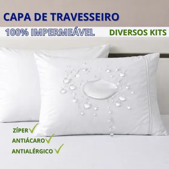 Capa Protetora Travesseiro Impermeável Antiácaro c/ Zíper Proteção Total 2 a 6 peças