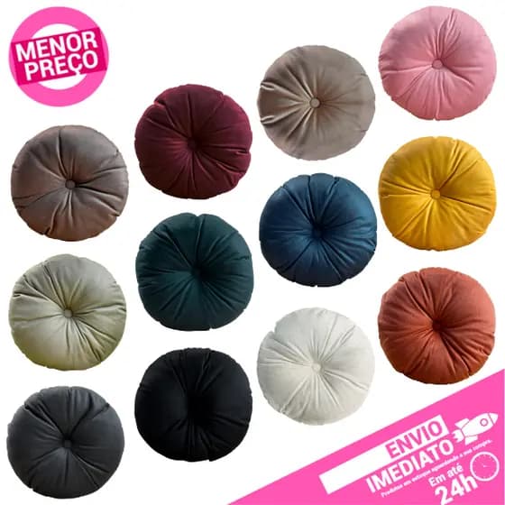 Almofada Redonda em Suede Tendência Veludo Decoração 40x40 - Várias Cores