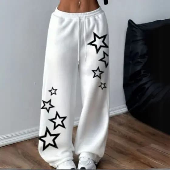Calça Moletom Wide Leg Unissex Estilo Streetwear Confortável Modelo: "Estrelas em Cima e em Baixo" - Novidade Especial
