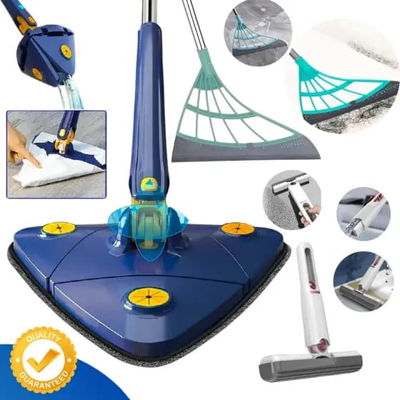 Mop Giratório Limpeza Esfregão Chão Vidros Teto + Rodo Silicone Vassoura Mágica + Mini MOP Rodinho