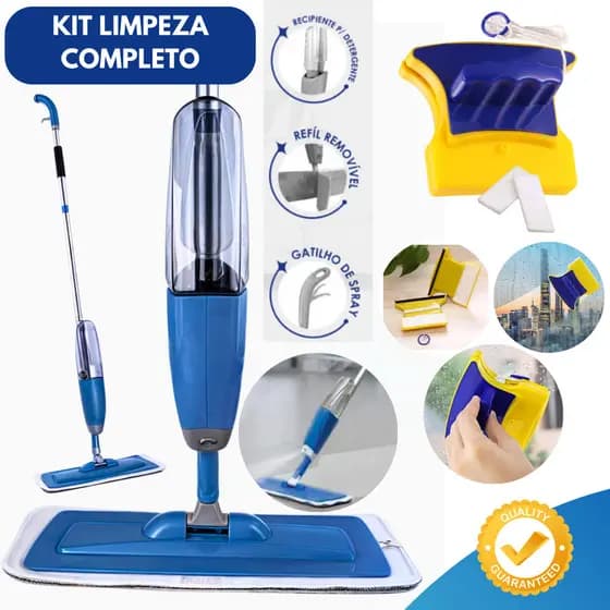 MOP Spray Esfregão Profissioanal Limpeza Multiuso + Limpador Magnético Vidros e Janelas - KIT FAXINA