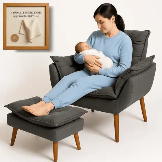 Poltrona Para Amamentação - Poltrona Decorativa - Poltrona com Puff - Poltrona Para Sala De Estar