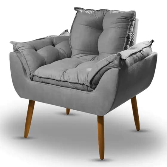 Poltrona Opala Luxo Estofada Decorativa - Cinza