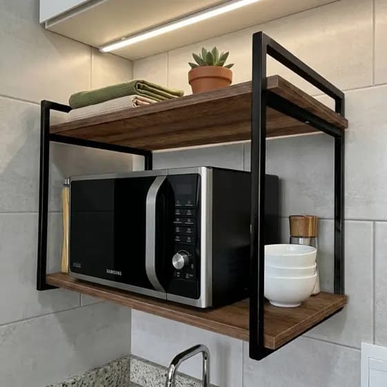 Prateleira Industrial para Micro-ondas 60X30cm Cozinha Parede Suporte de Metal Decorativa