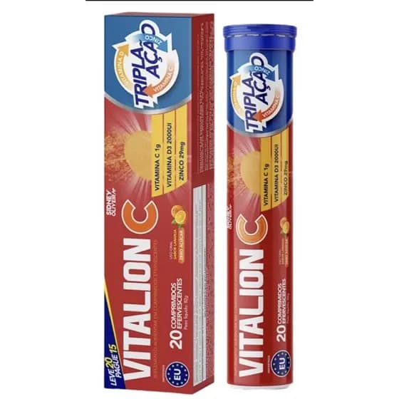 SUPLEMENTO ALIMENTAR VITAMINA C 1000MG+ZINCO 29MG+D3 2000UI VITALION TRIPLA ACAO 20 COMPRIMIDOS EFERVESCENTES