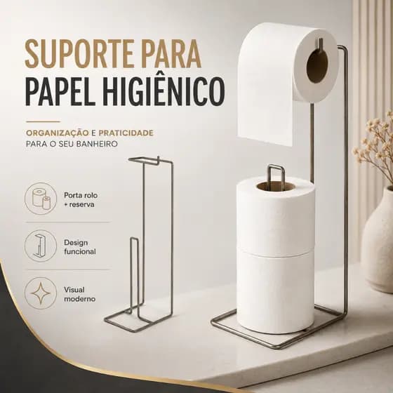 Suporte de Chão para Papel Higiênico 3 Rolos Porta Papel pra Banheiro Aramado Preto Branco e Metal