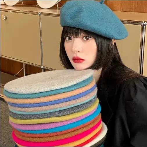 Boina Francesa Clássica Lã Chapéu Gorro Retrô Feminina Vintage Elegante ref: HL-1