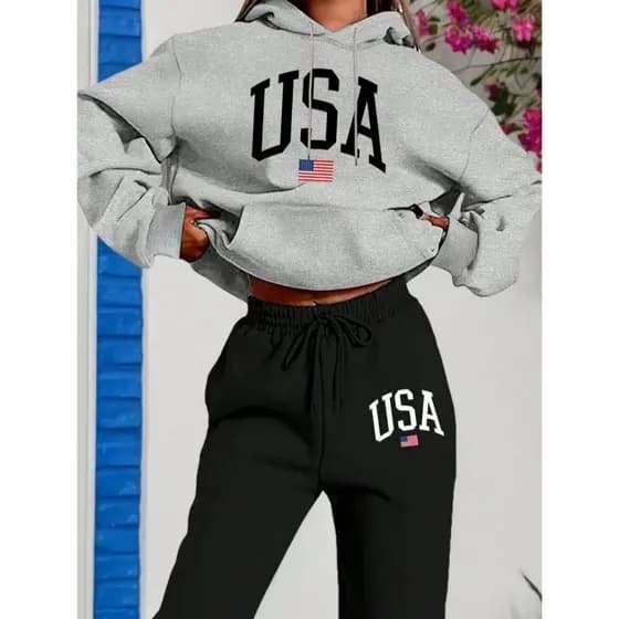 CONJUNTO DE CALÇA + MOLETOM CANGURU MODA UNISSEX TUMBLER BLOGUEIROS ESTAMPADO - USA
