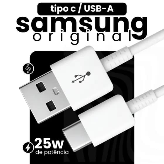 Cabo Carregador Turbo Tipo C Samsung A04 A05 A06 A13 A14 A15 A22 A23 A24 A25 A33 A34 A50 A52 A54