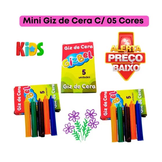 150 CAIXA MINI GIZ DE CERA C/05 CORES KIT FESTA LEMBRANCINHA INFANTIL