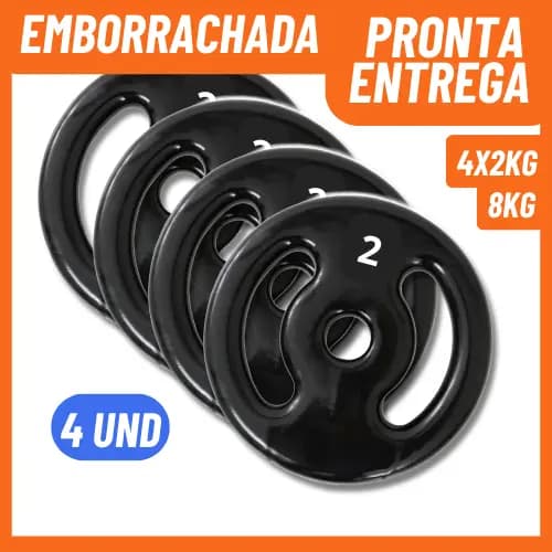 Anilha 2kg Emborrachada (Kit 4 Unidades Total 8kg) Para Academia