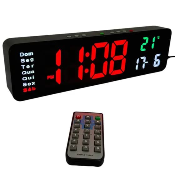 Relógio E Cronômetro Digital De Parede Mesa Led Com Controle onistek