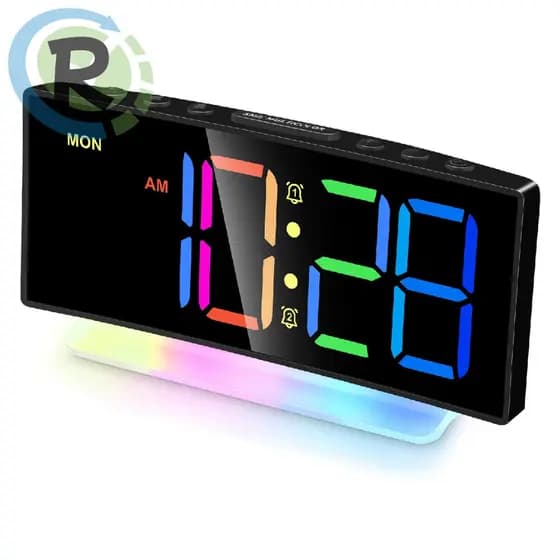Relógio Curvado De Mesa Digital Led Despertador Alarme Colorido com luz RGB
