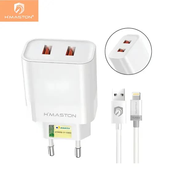 H'maston LR24 Carregador 50W 2 Portas Usb 5.1a Rápido Com Cabo 1 Metro 2USB