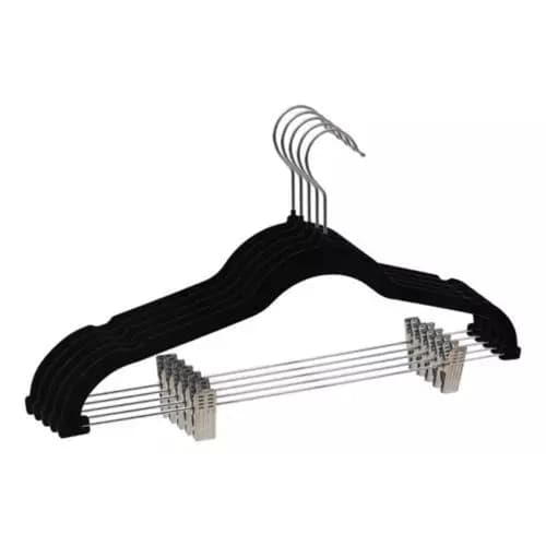 Kit 5 Unidades Cabide Slim Veludo Preto Antiderrapante Suporte Roupas Organizador Armario