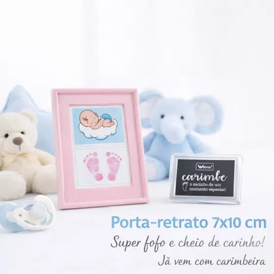 Porta-retrato Bebê 7x10 com Carimbeira – Lembrança Maternidade - Carimba Pezinho e Maozinha