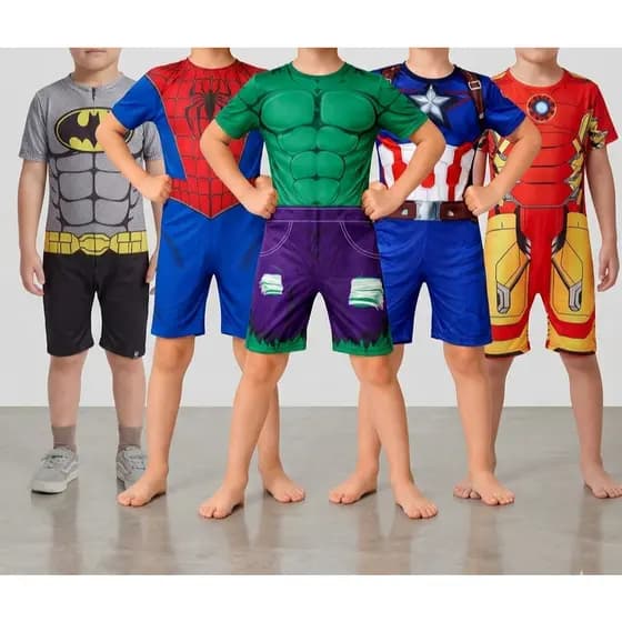 Fantasia Macacão Curto Infantil Super Heróis Pijama Menino 2026