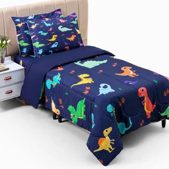 Edredom Cobertor Coberta Mantinha Quarto Criança Macio Decoração Menino Solteiro Dinossauro Azul
