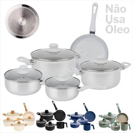 Kit Panelas Antiaderente 5 Pecas Com Tampa Vidro Revestimento Ceramico Inducao