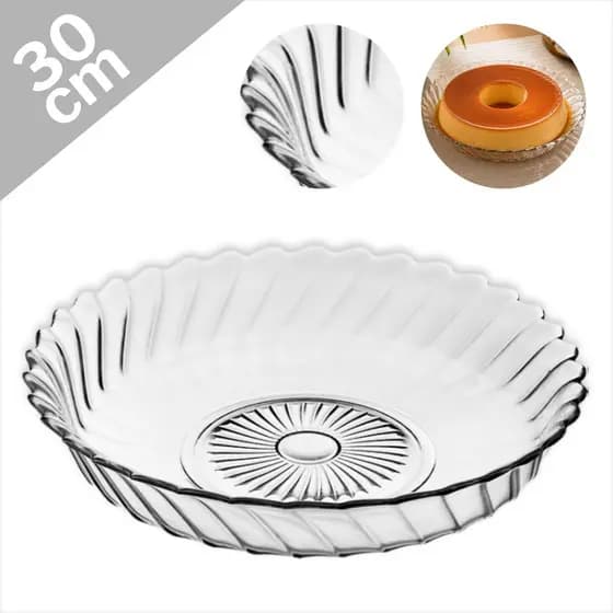 Prato Centro De Mesa 30cm Borda Vidro Linha Californiazão Boleira Redonda Para Servir Torta Bolo E Pudim