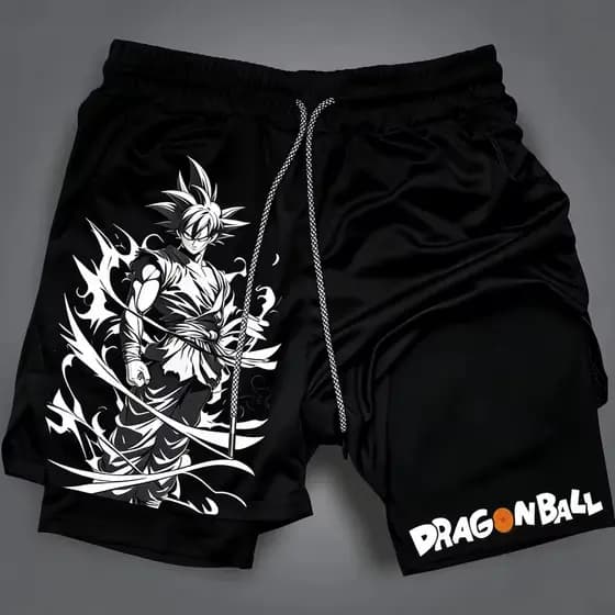Short Compressão 2 em 1 Academia Goku Kakaroto Sayajin Dbz Dragon Ball Z Anime Gym Bodybuilder