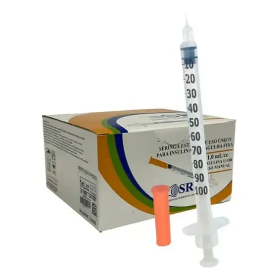 Seringa Insulina Com Agulha Fixa 1ml 8mm X 0,30mm 100 UNIDADES