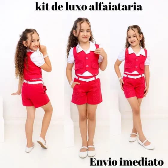 Conjunto Infantil Menina Trio Blusinha+Short+Colete Roupa De Alfaiataria De Luxo Estilosa