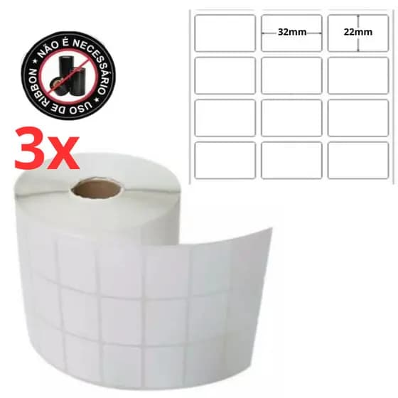 3 Rolos Etiqueta Térmica 32x22 3 Colunas Elgin / Zebra