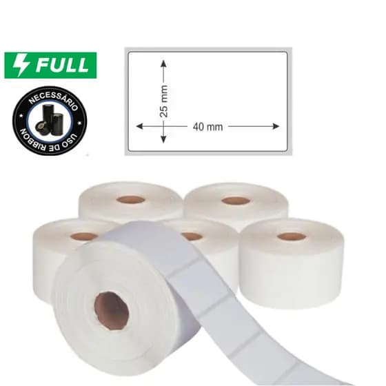 6 Rolos Etiquetas Adesivas Couchê 40x25 1 Coluna - NECESSITA RIBBON