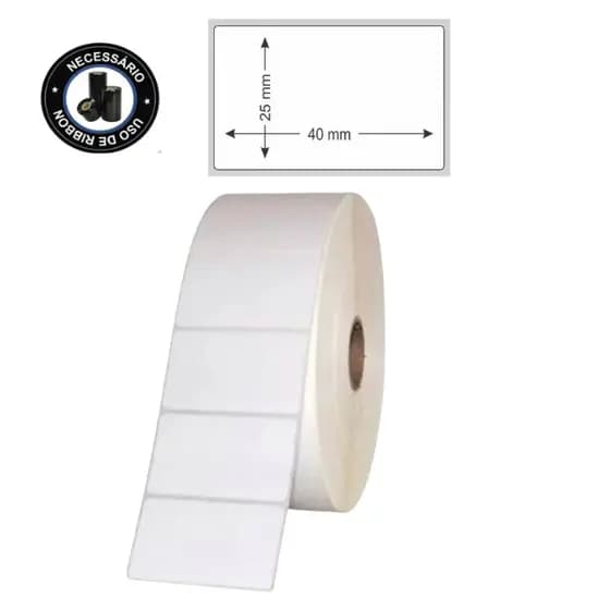 1 Rolo Etiquetas Adesivas Couchê 40x25 1 Coluna - NECESSITA RIBBON