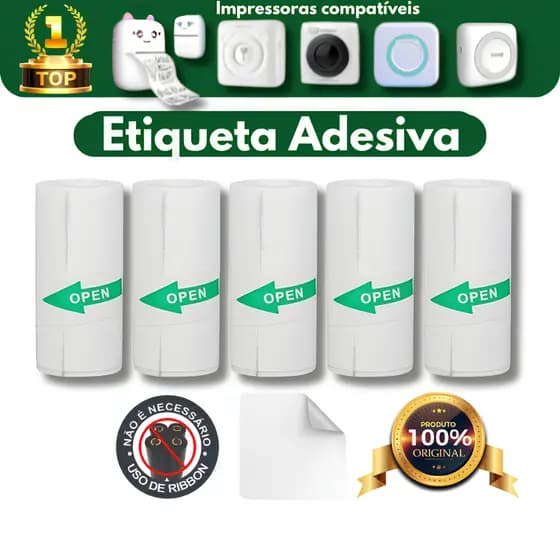 5 Rolos Etiqueta Adesivas Térmica Contínua para Impressora 55 mm gatinho