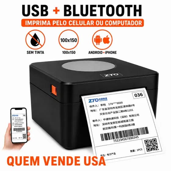 Impressora Térmica Etiqueta 100x150 Bluetooth USB Shopee Mercado Livre