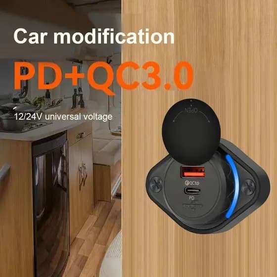 12V/24V RV Carregador USB Rápido PD Tomada Com Tampa À Prova Dwaterproof Água Luz LED Para Carro Ônibus Caminhão Barco A