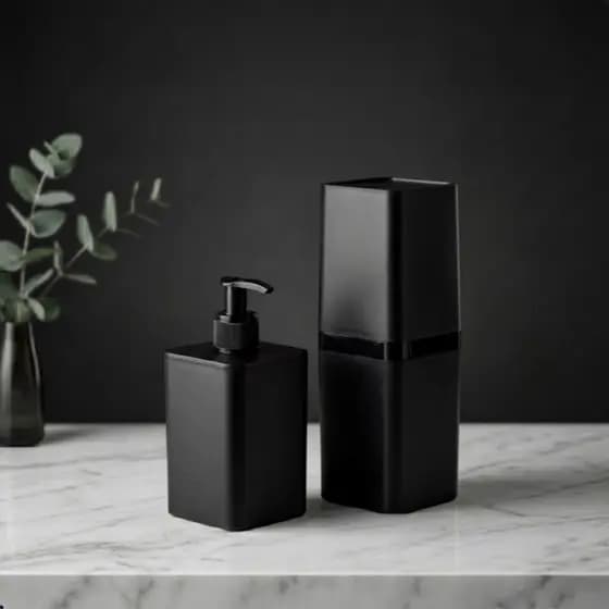 Kit Banheiro Acessórios Porta Escova Dental e Dispenser Sabonete Líquido Pia Banheiro Preto