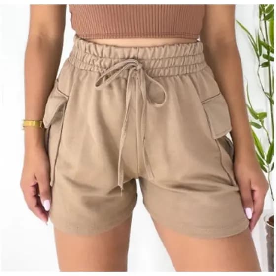 Short Moletom Cargo Feminino Moda Tendência Moda Atemporal Shortinho Moletom Feminino Cargo