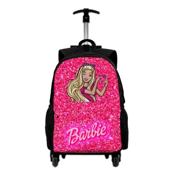 Mochila Barbie Com Rodinha Bolsa Escolar Nylon Reforçada Resistente Para Crianças