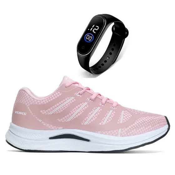 Kit Tênis Rosa Academia +Relógio Digital Feminino Vuks Treino Corrida