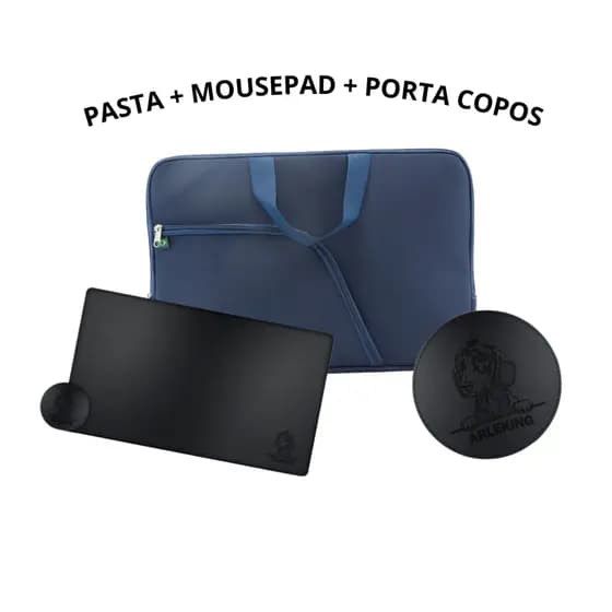 Pasta Notebook Case Capa + Mousepad Gamer 90x40 Antiderrapante + Porta Copos Individual