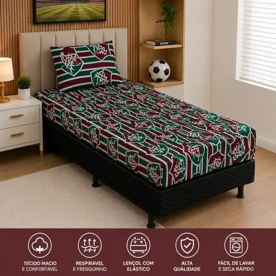 Jogo de Cama Solteiro Tricolor Premium | Escolha: Lençol de Elástico ou Colcha com FronhaLençol de Elástico