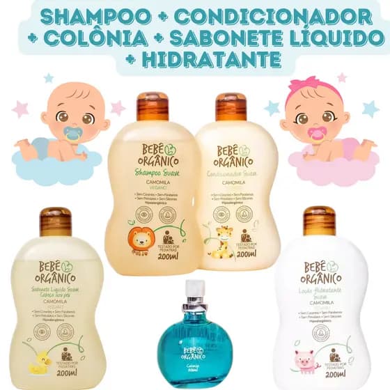 Kit Bebe Orgânico Completo Shampoo + Condicionador + Colônia + sabonete Líquido + Hidratante - Bebê