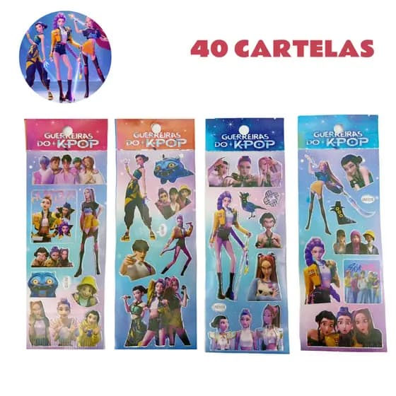 Cartelas Guerreiras do KPOP Adesivos Lembrancinha Escola Opção com 10, 20, 30 ou 40 Cartelas Adesivos