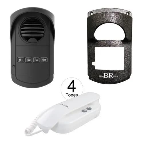 Kit Porteiro Coletivo 4 Pontos + 4 Interfones+ Protetor
