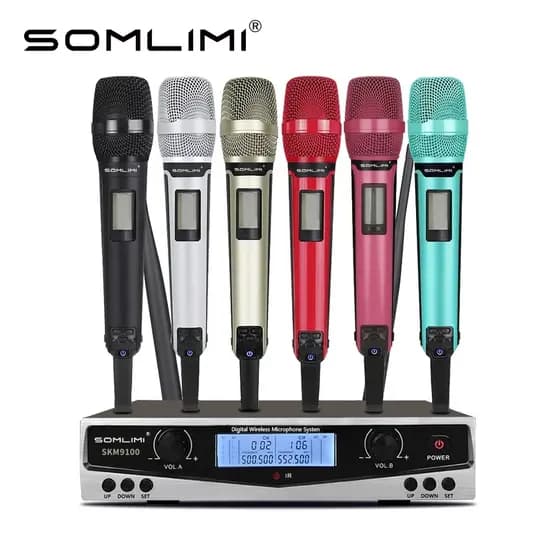 SOMLIMI-Original SKM9100-500 Dynamic Dual Channel Professional Wireless Microphone Singing Performance KTV Church Speech