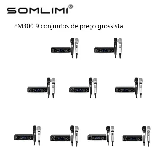 SOMLIMI EM300 9 conjuntos Microfone UHF Dual Channel Professional Wireless System Stage Performance metal Handheld
