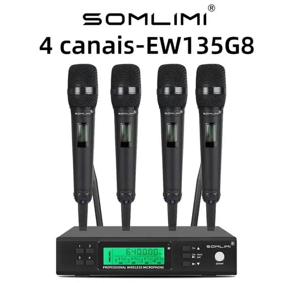 SOMLIMI Original EW135G8 Microfone Profissional sem fio 4 canais 4 microfones para Karaoke Concerto Igreja Festa Espectá