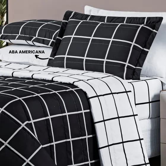Cobre Leito Casal Dupla Face Grid Micro Percal 200 Fios Austin 3 Pçs